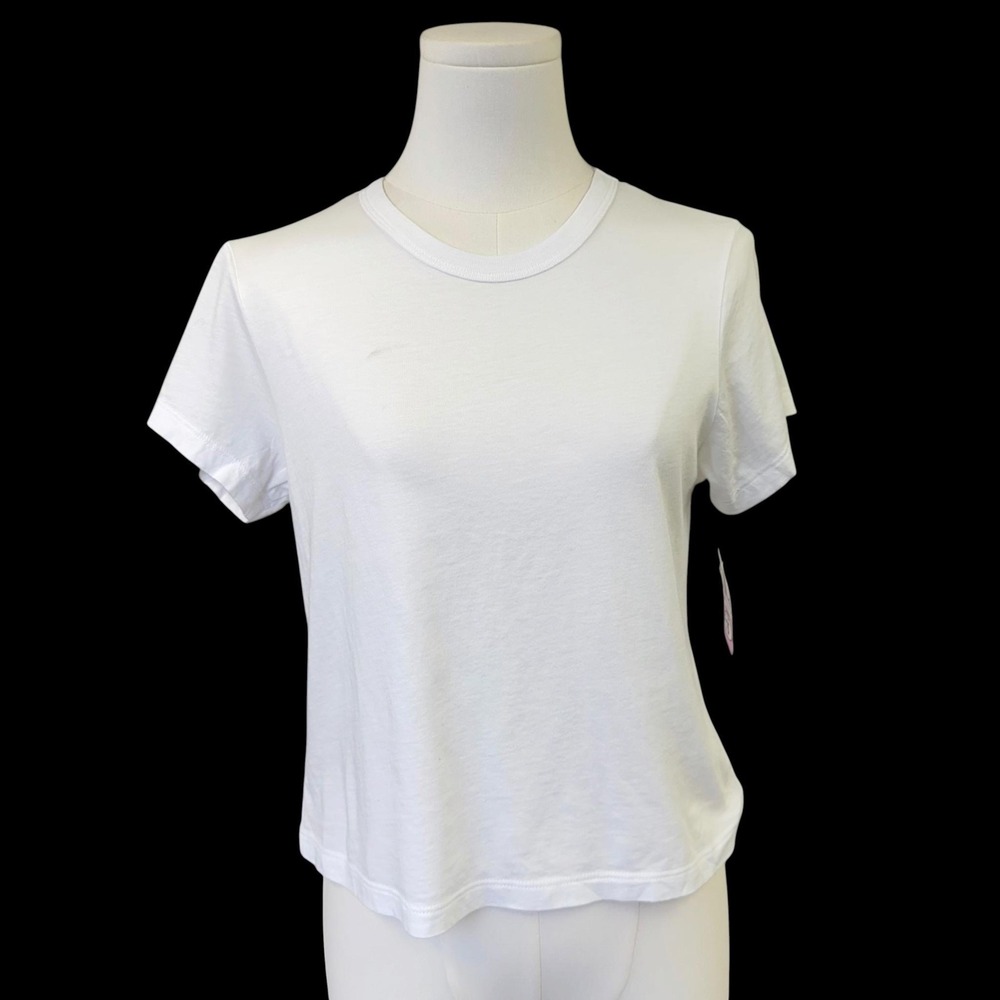 Buck Mason Shirt Womens S White Crewneck Cropped Tee Made USA BW11142.456 Flaw